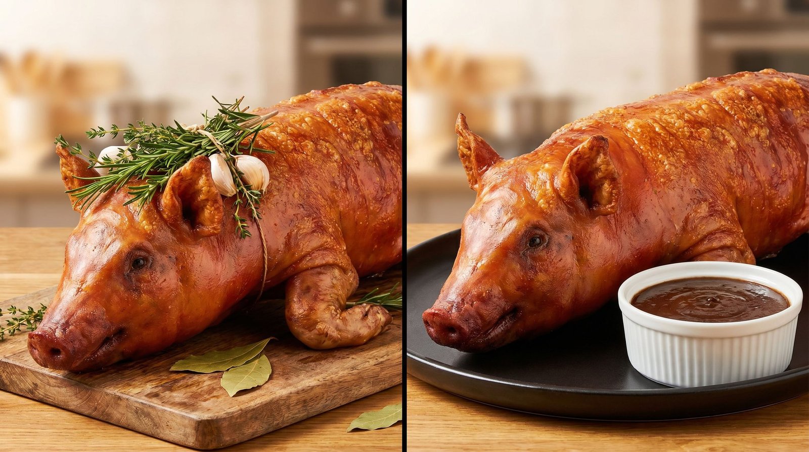 Cebu-style and Luzon-style lechon side by side